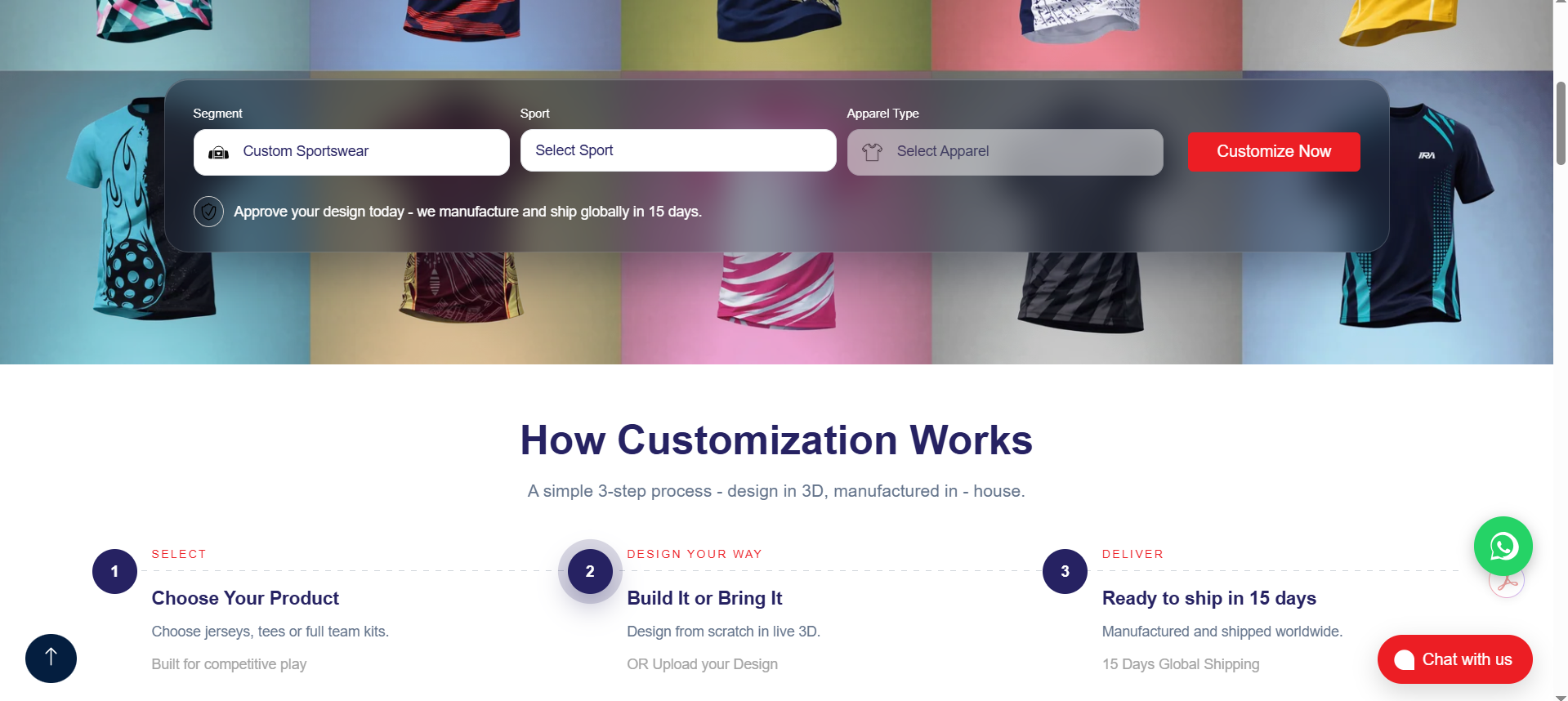 IRA Sportswear customization landing
